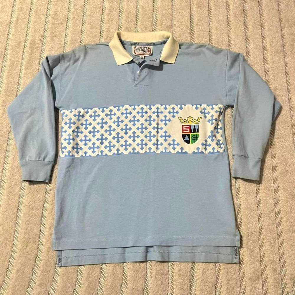 VTG 80s Swatch Watch Rugby Polo Shirt size small Abstract Retro Preppy Golf